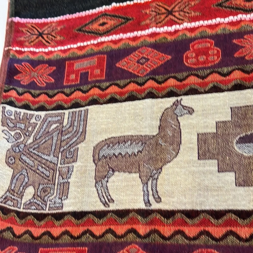 Printed scarf shawl with llama design in black red and green colors oversized